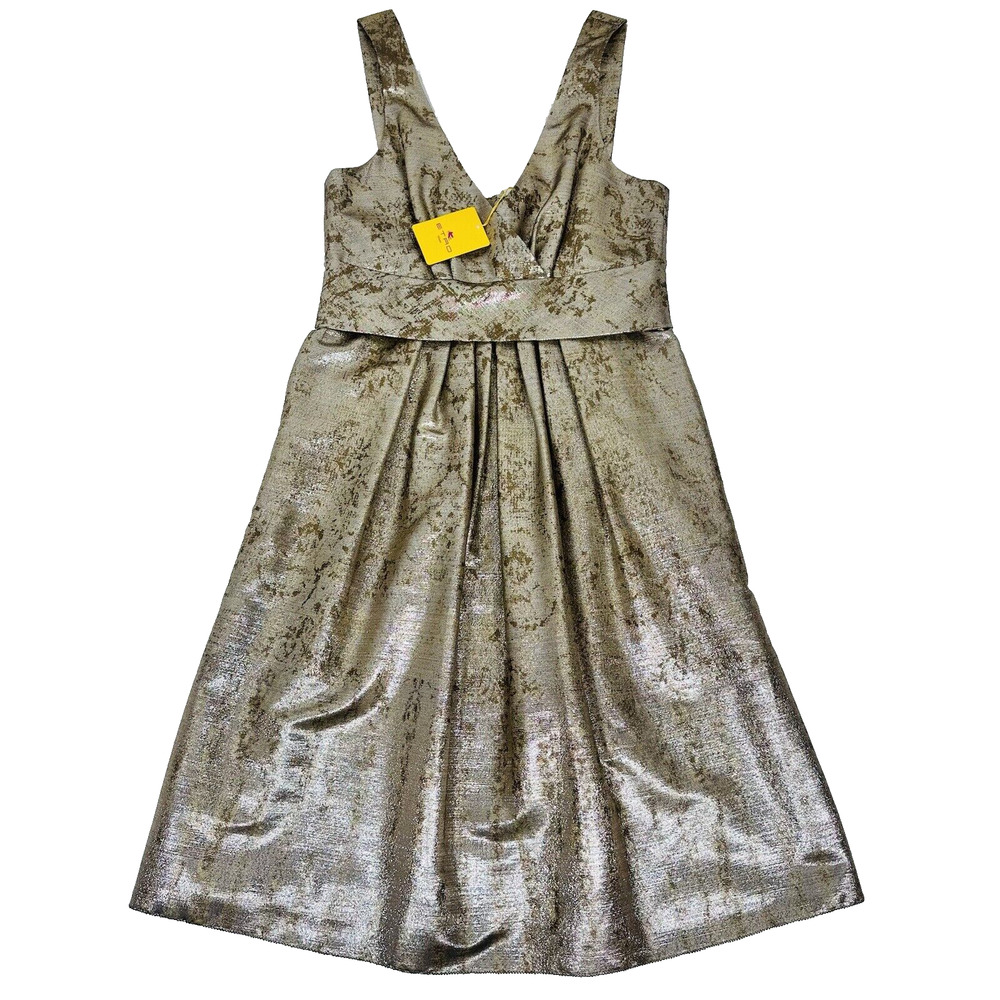 ETRO 42 US/6 Metallic Gold Jacquard Sleeveless Mini Dress Wool Silk NWT $1,560